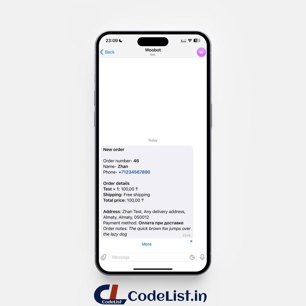 Telegram notifications for WooCommerce- Codelist