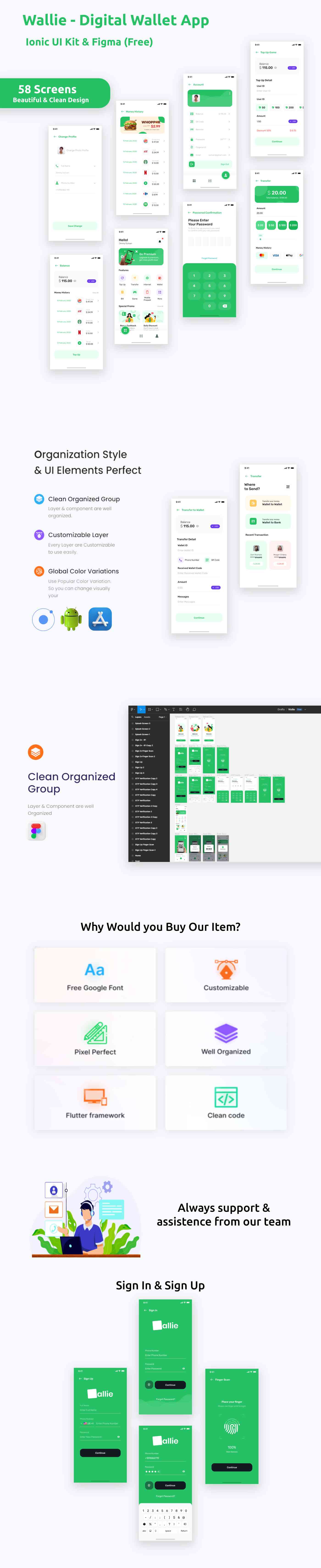 Digital Wallet App ANDROID + IOS + FIGMA + XD + Sketch + Invision Studio | UI Kit | Ionic | Wallie - 1