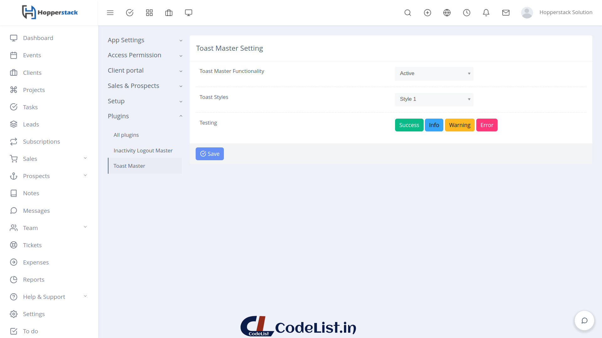 Toast Master for Rise CRM – Codelist