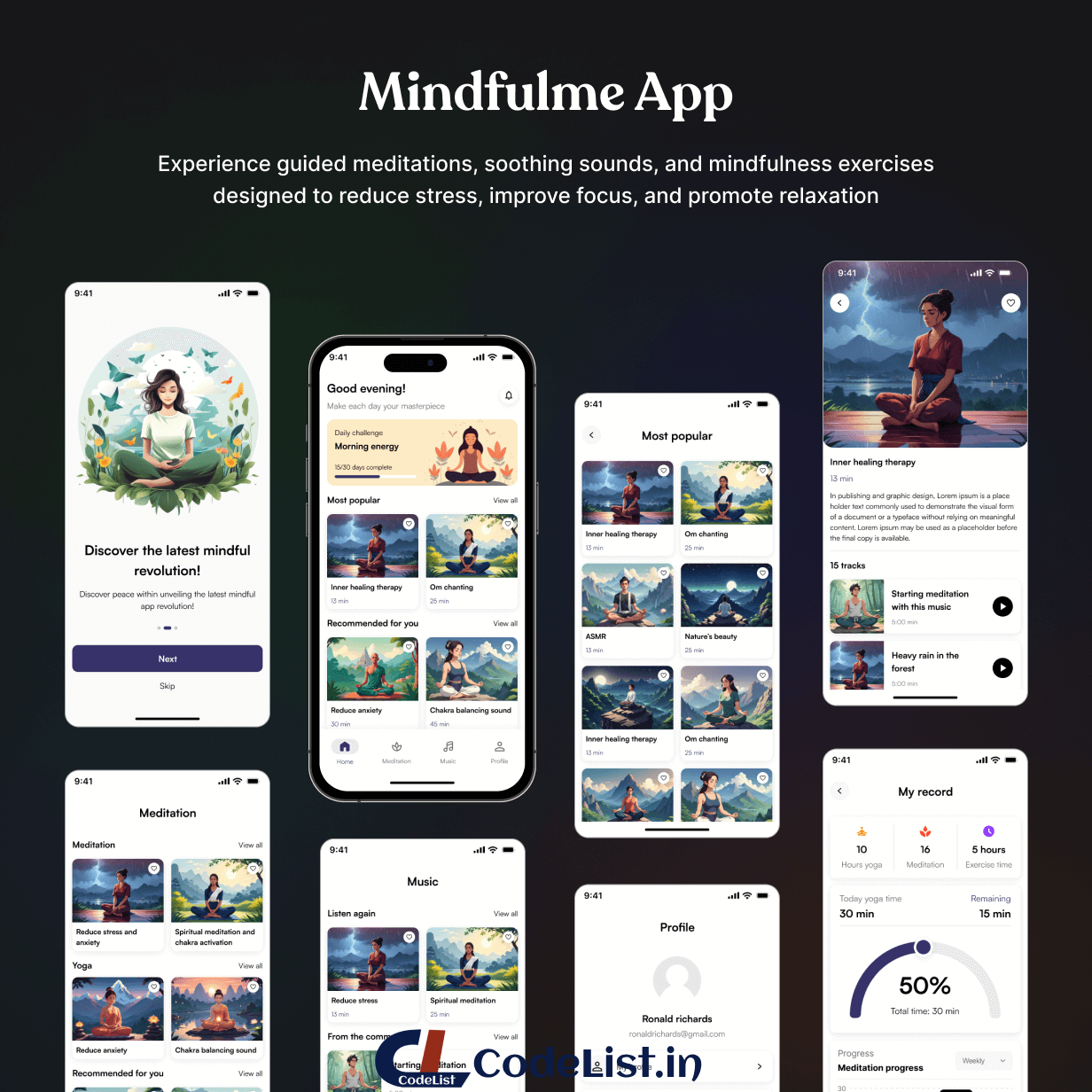 Mindfulme App UI Template | Meditation App in Flutter | BlissfulMind App Template - 2