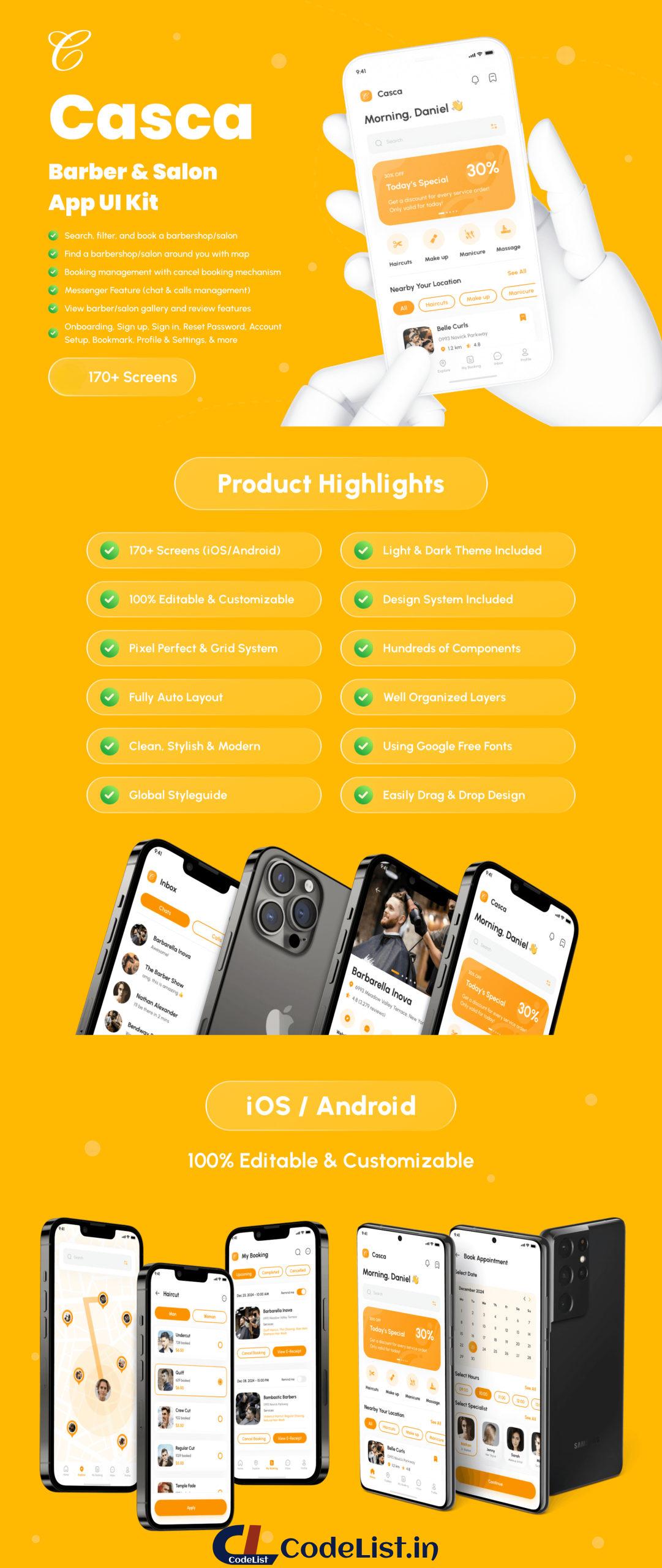 Casca – Barber & Salon Appointment Booking React Native CLI App UI Kit- Codelist