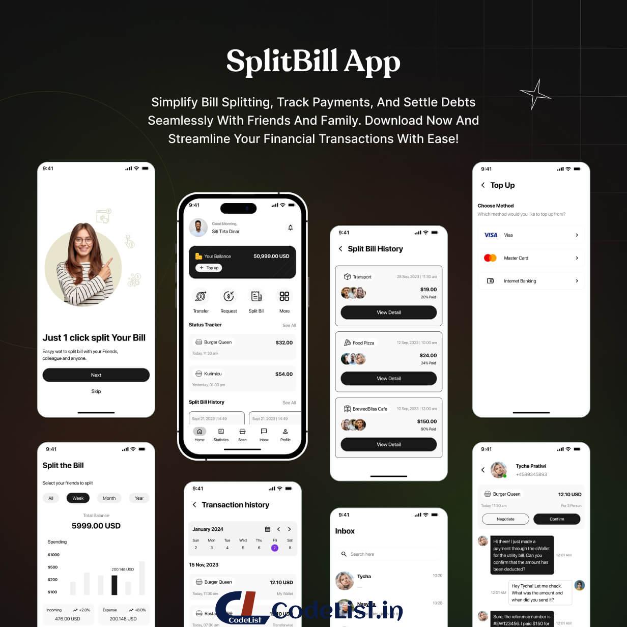 Splitbill App UI Template | Bill Splitting App in Flutter | SplitwisePro App Template - 2