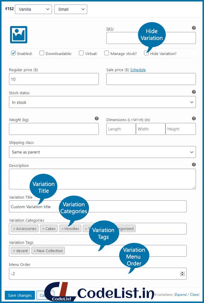 Hide Specific Variations & Set Custom Title