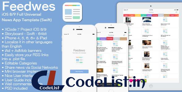 Feedews – iOS 8/9 Universal News App Template (Swift)