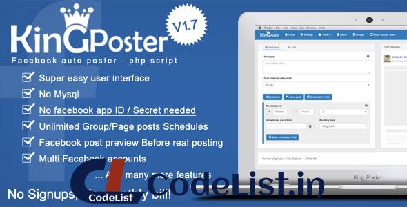 King poster v1.7.9 – Facebook multi Group / Page auto post – PHP script