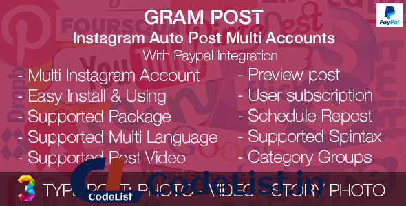 Gram Post – Instagram Auto Post Multi Accounts with Paypal integration