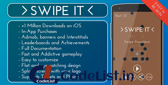 Swipe It – Admob + IAP + Leaderboards