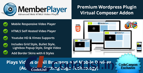 MemberPlayer HTML5 Video, Youtube, & Vimeo v1.13.3 – VC Addon