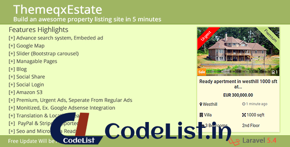 ThemeqxEstate v1.1 – Laravel Real Estate Property Listing Portal