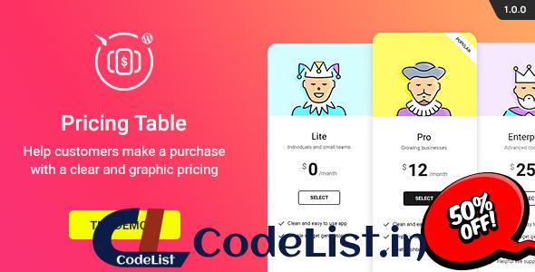 WordPress Pricing Table Plugin v1.0.0