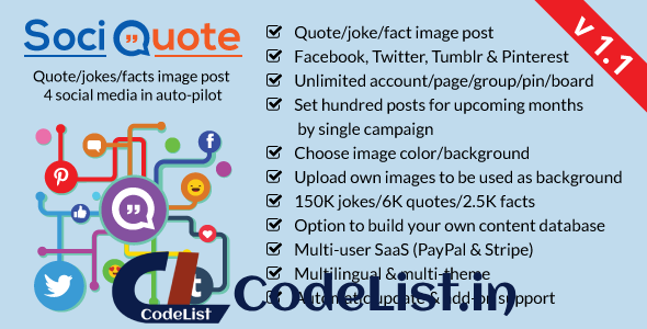 SociQuote v1.1 – Quotes/Jokes/Facts Image Post in Auto-Pilot