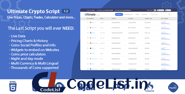 Ultimate Crypto Script 1.2 – Live Prices, Charts, Trades, Calculator and more