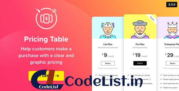 WordPress Pricing Table Plugin v2.3.0