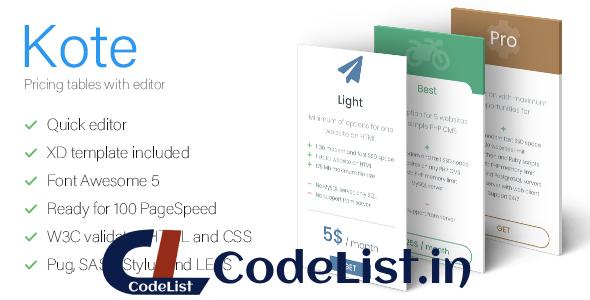 Kote – Pricing Tables With Editor