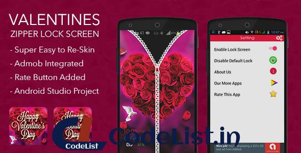 Valentines Zipper Lock Screen with Admob