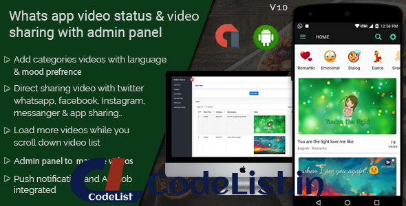 WhatsApp video status & video sharing with admin panel android application