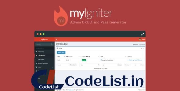 myIgniter v4.0.4 – Admin CRUD and Page Generator