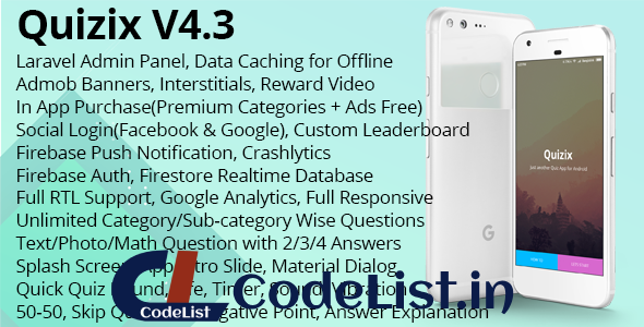 Quizix v4.3 – Android Quiz App with AdMob, FCM Push Notification, Offline Data Caching