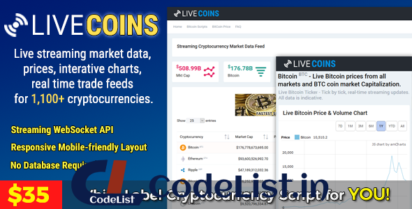 LiveCoins v2.2.3 – Real time Cryptocurrency Prices, Market Cap, Charts & More + FREE WordPress Plugin