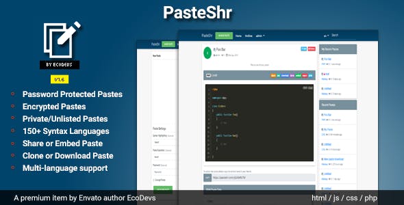 PasteShr v1.6 – Text Hosting & Sharing Script