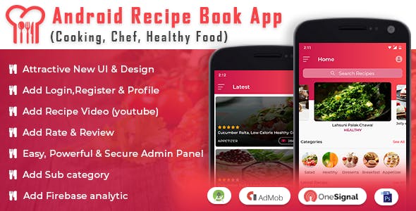 Android Recipe Book App v2.1 – (Cooking, Chef, Healthy Food, Admob with GDPR)