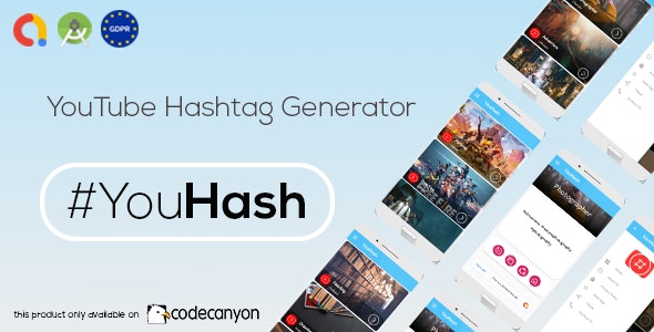 YouHash v1.0 – YouTube Hashtags Generator ( Admob – GDPR – Android Studio)