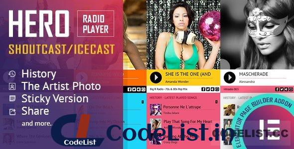 Hero v1.0.0 – Shoutcast and Icecast Radio Player With History – Elementor Widget Addon