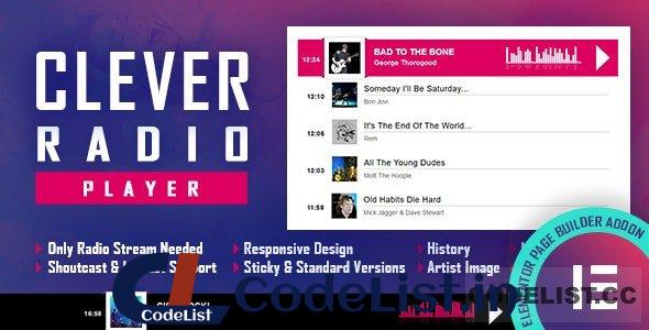 CLEVER v1.4 – HTML5 Radio Player With History – Shoutcast and Icecast – Elementor Widget Addon