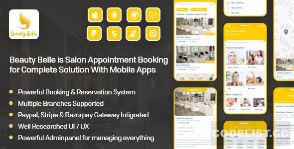 Beauty Belle v1.1 – Salon & Spa Appointment Booking App For Android – iOS App with admin panel – nulled