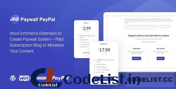 Jeg Paypal Paywall & Content Subscriptions System v1.0.2 – WooCommerce Plugin