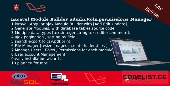 Laravel Admin Builder v2.2 – Angular CRUD+Users, Roles, Permission +Files Manager