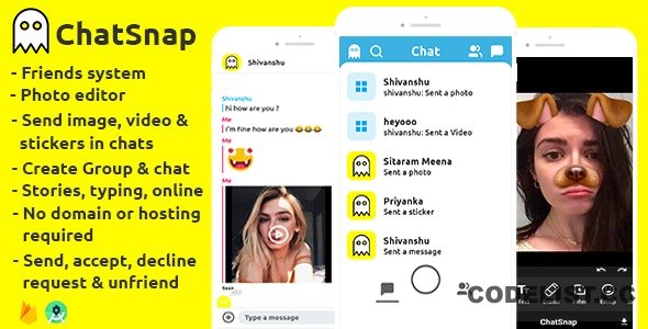 ChatSnap v1.0 – Snapchat clone social network friend group chat photo editor + android studio + firebase