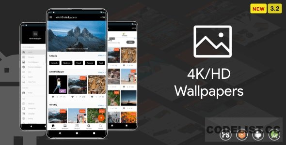 4K/HD Wallpaper Android App v3.2 – ( Auto Shuffle + Gif + Live + Admob + Firebase Noti + PHP Backend)