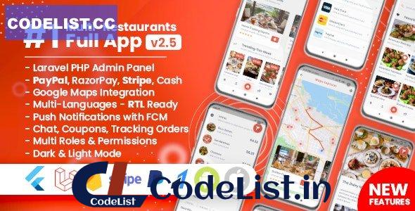 Food Delivery Flutter + PHP Laravel Admin Panel v2.5.0