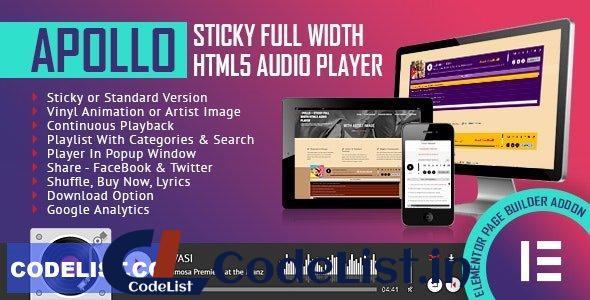 Apollo v1.0.0 – Sticky Full Width HTML5 Audio Player – Elementor Widget Addon