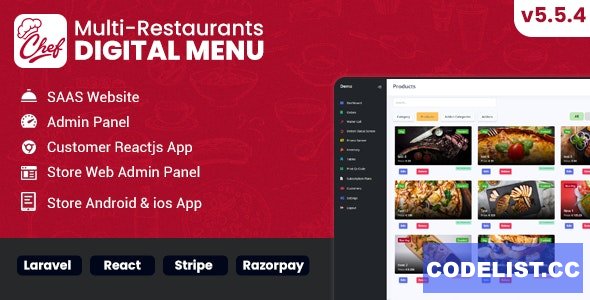 Chef v5.5.4 – Multi-restaurant Saas – Contact less Digital Menu Admin Panel with – React Native App