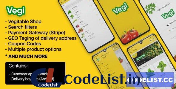 Vegi v1.0 – The Ultimate Grocery – Food – Milk Ordering app with Delivery boy & Admin : Android / Laravel