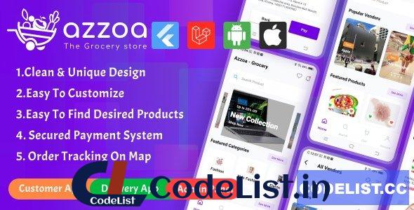 Azzoa v4.0.3 – Grocery, MultiShop, eCommerce Flutter Mobile App with Admin Panel