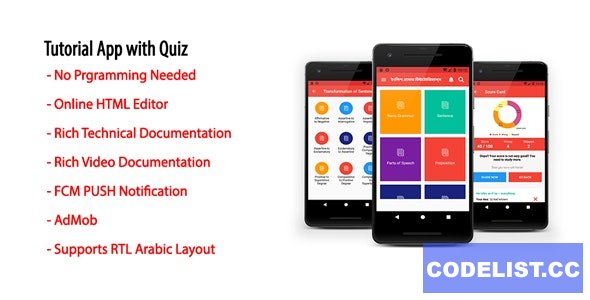 Tutorial App with Quiz v1.15 – Native Android Offline Learning App with AdMob & Firebase PUSH Notification