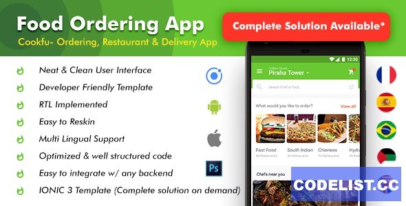 Food Delivery App v2.0 – Food Ordering App – Android + iOS App Template|3 Apps| Multi Restro Cookfu (IONIC 4)