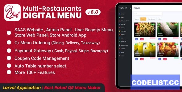 CHEF v6.0 – SaaS – Contactless Multi-restaurant QR Menu Maker