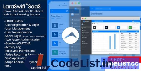 LaraSwift SaaS v1.0 – Laravel Admin & User Dashboard + CRUD Builder + Stripe Recurring Payment