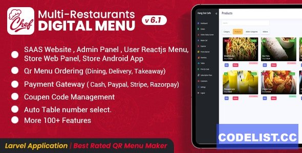 CHEF v6.1 – SaaS – Contactless Multi-restaurant QR Menu Make