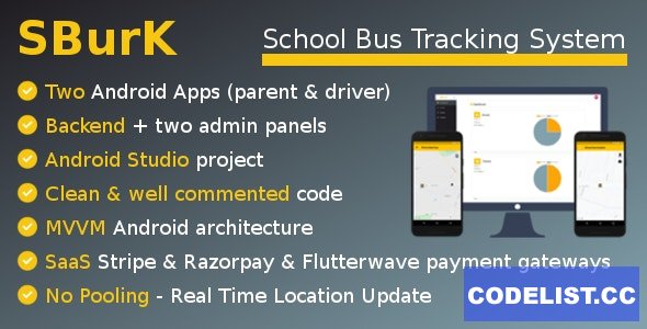 SBurK v2.4 – School Bus Tracker – Two Android Apps + Backend + Admin panels – SaaS