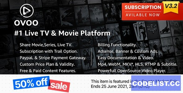 OVOO v3.2.9 – Live TV & Movie Portal CMS with Membership System – nulled