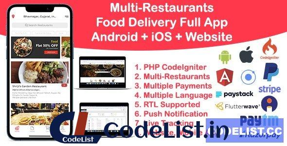 Food Delivery Multi Restaurant Ionic 5 + CodeIgniter (Android + iOS + Website + Admin) v1.0