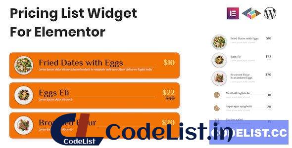 Pricing List Widget For Elementor v1.0