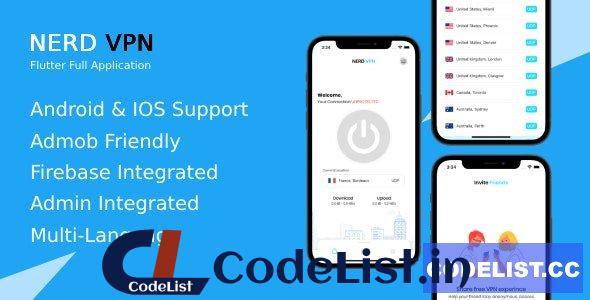 Nerd VPN v4.0 – Flutter VPN Full Application with IAP, Integrated with Backend and Admin Panel