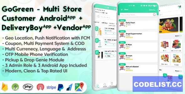 GoGreen v1.9 – Food, Grocery, Pharmacy Multi Store(Vendor) Android App with Interactive Admin Panel