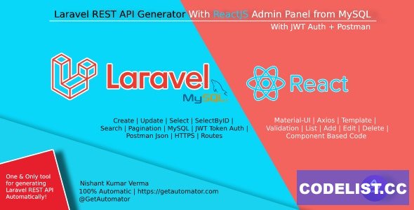 Laravel REST API Generator With React Admin Panel Generator + JWT Auth + Postman v1.0